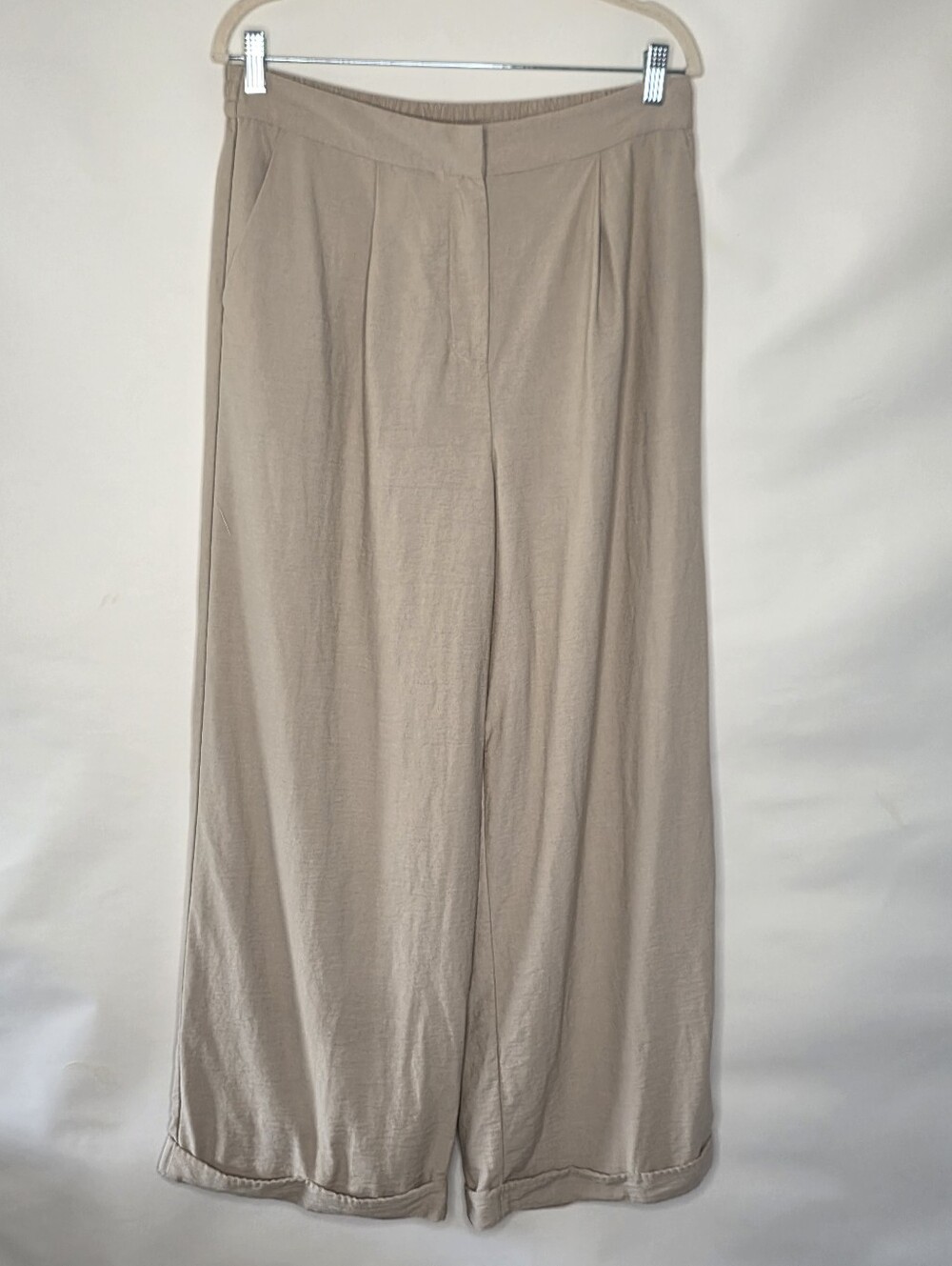 House of Harlow Wide Leg Cuffed Pants Size L Hi-Rise Zip Fly Trousers Baggy